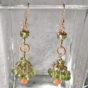 Genuine Natural Peridot & Oregon Sunstone Gold Filled Chandelier Earrings